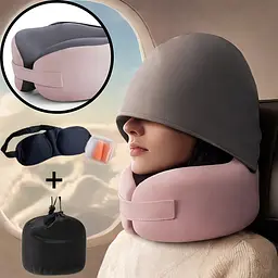 Ортопедична подушка з капюшоном Ice Silk з круговою підтримкою шиї 3D маска, беруші + сумка для зберігання, рожева KT7007561