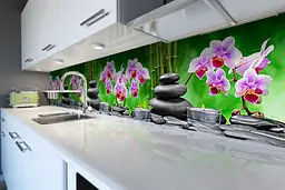 Кухонний фартух Тайський Релакс вінілова наклейка орхідеї каміння свічки Зелений 65х250 см Happy Pocket Z180628