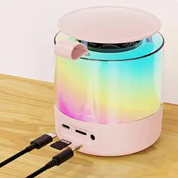 Портативна блютуз-колонка караоке Smart portable speaker K-19 5W, Рожевий, музична колонка з мікрофонами - мініатюра 4