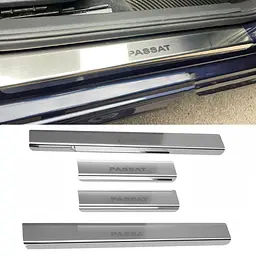 Накладки на пороги для Volkswagen Passat B7 / B8 USA (NMS) Нержавіюча сталь із загином та Логотипом 4 шт (Premium P-VW46)