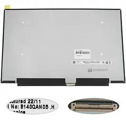 Матриця 14.0" B140QAN05.H 2240х1400, 40pineDP, IPS, LED, SLIM без планок та вушок, матова, роз'єм праворуч внизу для ноутбука