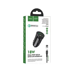 АЗП Hoco Z39 Farsighted dual port QC3.0 Car charger set (Micro) Black - мініатюра 2