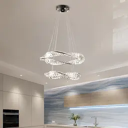Двоярусна хромована світлодіодна люстра Splendid Ray LD8955/600+450/2B LED (CH) з фігурними кришталевими контурами 60/45 см