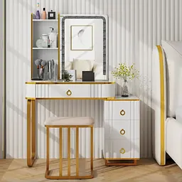 Туалетний столик Costway Vicci з пуфом + дзеркало LED - мініатюра 2