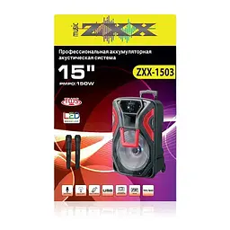 Акустична система No Brand ZXX-1503 15" + мікрофон Bluetooth/USB/SD/FM 3000 mAh 60W Black-Red - мініатюра 2