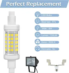 Eofiti 2 x R7s LED 78 мм 8 Вт LED R7S Денне світло 6000 K Холодний білий J78Лампа720 лм - мініатюра 5