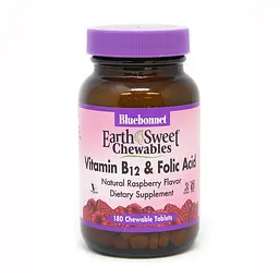 Вітаміни та мінерали Bluebonnet Nutrition Earth Sweet Chewables Vitamin В12 and Folic Acid, 180 жувальних таблеток