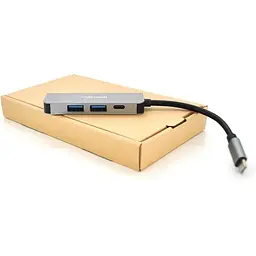 Хаб-конвертор Veggieg TC04 Type-C (тато) на Type-C (мама) + USB3.0 * 2 (мама) + HDMI (мама), 10 см, Silver, Box