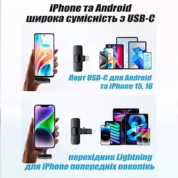 Мікрофон петличний бездротовий Mini Mic Pro USB Type-C 2 шт - мініатюра 5