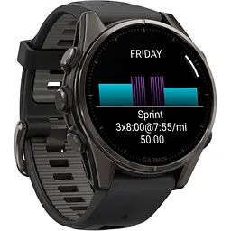 Смарт-годинник Garmin Fenix 8 AMOLED Sapphire 43mm Carbon Gray DLC Titanium with Black/Pebble Gray Silicone Band (010-02903-21) [115064] - мініатюра 3