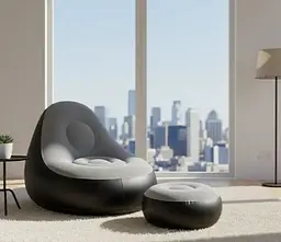 Надувне садове крісло з пуфиком Air Sofa Comfort велюрове 110 × 100 × 75 см  вініл з вологостійким флокованим покриттям Сірий - мініатюра 3