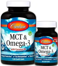 МСТ і Омега-3 Carlson MCT & Omega-3 120 гел капс та 30 гел кас