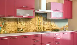 Кухонний фартух Вінтажна карта Колаж вінілової наклейки для кухні Архітектура Бежевий Happy Pocket Z181389 - мініатюра 2