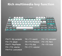 Клавіатура ігрова механічна Aula Mechanical F-3287 Grey-White Keycap KRGD Blue - мініатюра 4