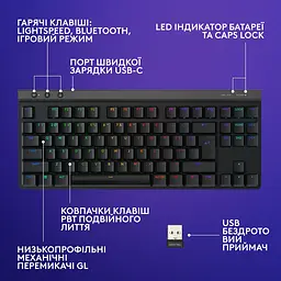 Клавіатура G515 LIGHTSPEED TKL Wireless Gaming Black (920-012538) Logitech teh0022912 - мініатюра 8