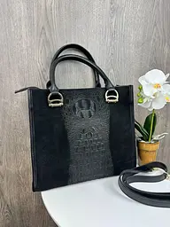 Сумка жіноча велика чорна замшева під рептилію на кожен день (1723) - мініатюра 3