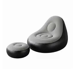 Надувне садове крісло з пуфиком Air Sofa Comfort велюрове 110 × 100 × 75 см  вініл з вологостійким флокованим покриттям Сірий - мініатюра 2