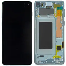 Дисплей Samsung G973 Galaxy S10 чорний, TFT, з рамкою зеленого кольору, Prism Green