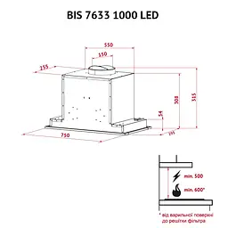 Витяжка повнобудована PERFELLI BIS 7633 I 1000 LED - мініатюра 10