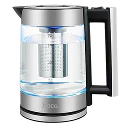 Електрочайник HOCO HA01A Kitchen high boron glass electric kettle 1.8L скляний з підсвічуванням блакитний - мініатюра 2