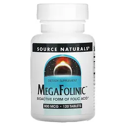 Біоактивна фоліева кіслота Source Naturals MegaFolinic 120 таблеток для підтримки серця