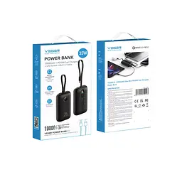 Зовнішній акумулятор VEGER 10000 mAh with built-in cables Type C / Lightning PD QC3.0 35W K1 (W1188) black (VG-W1188) - мініатюра 2