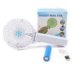 Вентилятор ручний міні акумуляторний з ручкою USB діаметр 10см Handy Mini Fan білий - мініатюра 3