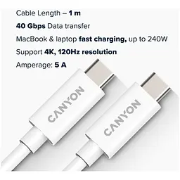 Кабель USB Type-C Canyon Type-C to Type-C 1m White (CNS-USBC44W) - мініатюра 3
