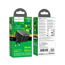 Мережевий зарядний пристрій Hoco CS32A Rise PD20W+QC3.0 charger(EU) Чорний - мініатюра 2