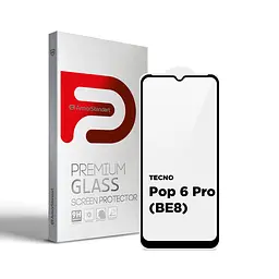 Захисне скло для TECNO POP 6 Pro (BE8), Full Glue, 2.5D, на весь екран, глянцеве, загартоване 9H, повне проклеювання по всій поверхні, з чорною рамкою, протиударне, ArmorStandart (ARM64794)