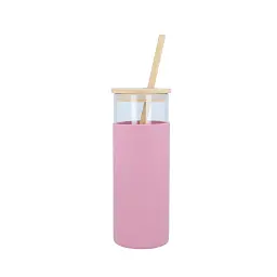 Скляна пляшка OldBro Tumbler з бамбуковою трубочкою Pink 550 мл - мініатюра 2