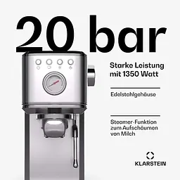 Кавоварка Klarstein SteelPresso Slim 1350 W 20 бар (10046327) - мініатюра 5