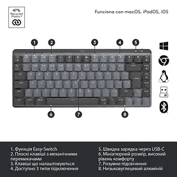 Клавіатура Logitech MX Mechanical Mini Minimalist UA Graphite (920-010780) - мініатюра 8
