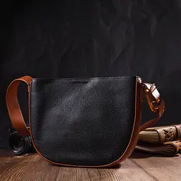 Жіноча напівкругла сумка крос-боді з натуральної шкіри 22093 Vintage чорна - мініатюра 9