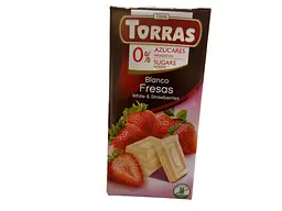 Шоколад Torras білий з полуницею без цукру та глютену 75 г (8410342005731)