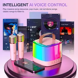 Портативна Bluetooth-колонка T7 з LED-підсвічуванням / Караоке-колонка для дітей та дорослих 2 мікрофони - мініатюра 4