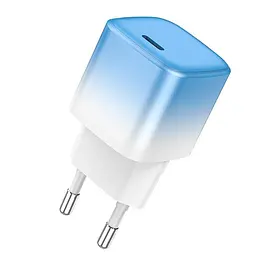 Адаптер мережевий - зарядний пристрій Hoco single port charger C101A 1 порт USB-C 20W біло блакитний градієнт - мініатюра 2
