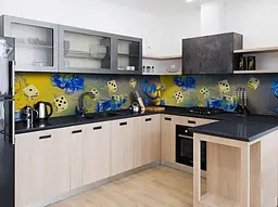 Вініловий кухонний фартух Гральні Кістки наклейка для кухні Абстракція Синій 65х250 см Happy Pocket Z181528 - мініатюра 3