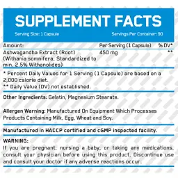 Натуральна добавка Everbuild  Nutrition Ashwagandha 450 мг 90 капсул - мініатюра 2