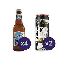 Набір: пиво Blue Moon світле 5.4% 1.32 л (4 шт. х 0.33 л) + пиво Mikki Brew Wit More світле 4.9% з/б 0.66 л (2 шт. х 0.33 л)