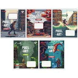 
Зошити учнівські 12 аркушів клітинка Yes Pixel art, 25 шт. в упаковці
