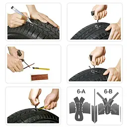 Ремкомплект для шин Tubeless Tire Repair Kit, набір для ремонту безкамерних шин, з клеєм і жгутами - мініатюра 3