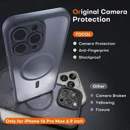 Магнітний чохол TOCOL для iPhone 16 Pro та 2 захисні скла з підтримкою MagSafe протиударний з захистом камери чорний матовий (SKU-058) - мініатюра 5