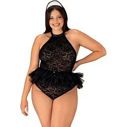 Костюм покоївки Obsessive Frilles 2XL/3XL чорний