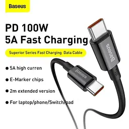 Кабель Baseus Superior Series Fast Charging Cable Type-C to Type-C 100W 2m CATYS-C01 Black - мініатюра 3