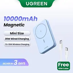 Магнітний Magsafe Павербанк Ugreen PB561 10000 mAh 20 W з бездротовою магнітною зарядкою для iPhone блакитний - мініатюра 3