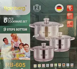 Набір каструль Rainberg RB-605 з 3-х каструль 6,3/7,1/9,4л з кришками з нержавіючої сталі 6 предметів - мініатюра 6
