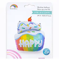 Фольгована кулька Mcolour Balloon торт “Happy” 87,6 см наповнення повітрям або гелієм для тематичних вечірок Різнокольоровий - мініатюра 2