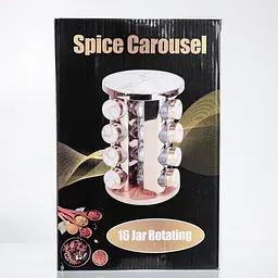 Карусель для спецій Yiwu HP-1371, 16 баночок по 100 мл, обертова, білий мармур - мініатюра 6