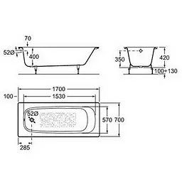 Ванна чавунна Roca Contnental 170x70 A21291100R - мініатюра 2